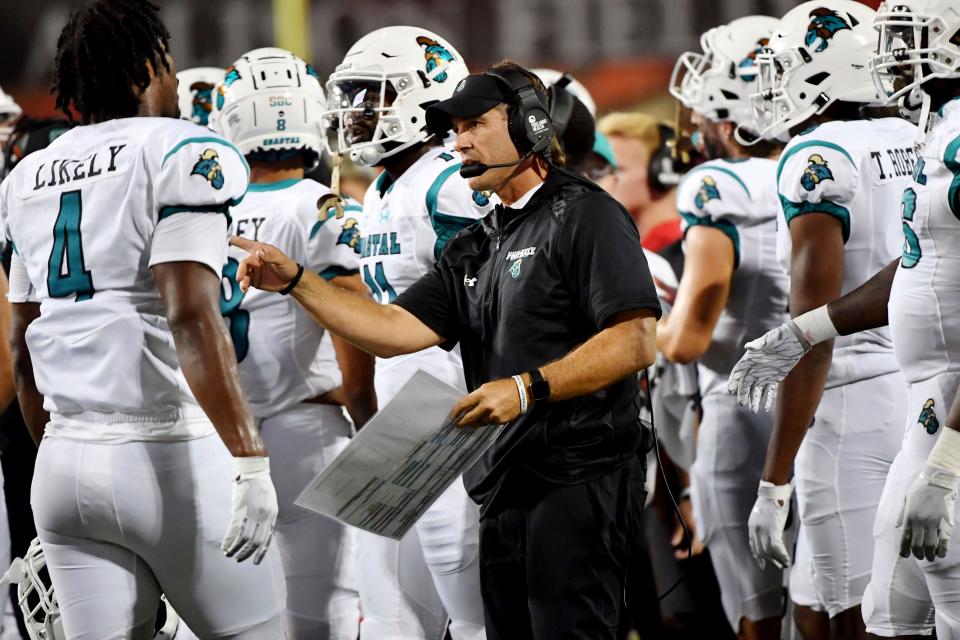 Coastal Carolina coach Jamey Chadwell on the sidelines against Arkansas State during a football game Oct. 7, 2021, in Jonesboro, Arkansas.