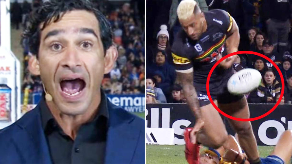 Johnathan Thurston, pictured here fuming after Viliame Kikau's blatant knock-on was missed.