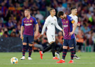 Soccer Football - Copa del Rey - Final - FC Barcelona v Valencia - Estadio Benito Villamarin, Seville, Spain - May 25, 2019 Barcelona's Lionel Messi looks dejected after Valencia score their second goal REUTERS/Marcelo del Pozo