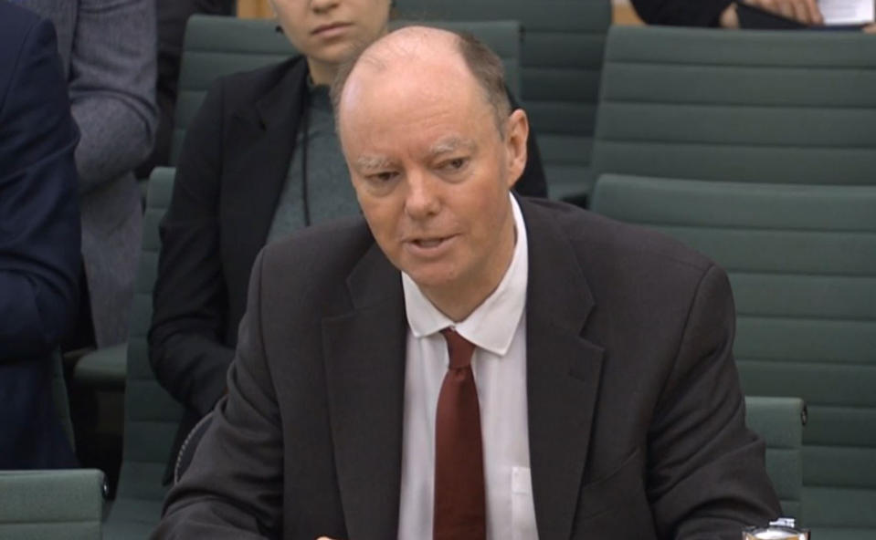 Chief Medical Adviser, Department of Health and Social Care Professor Chris Whitty giving evidence to the Health and Social Care Select Committee at the Houses of Parliaament , London on the subject of preparations for Coronavirus. (Photo by House of Commons/PA Images via Getty Images)