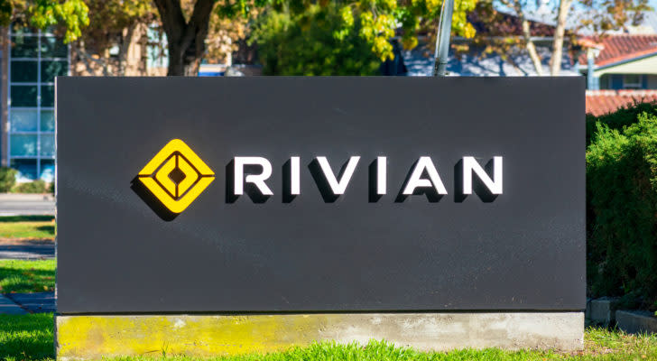 Rivian sign outside the company's HQ in Silicon Valley