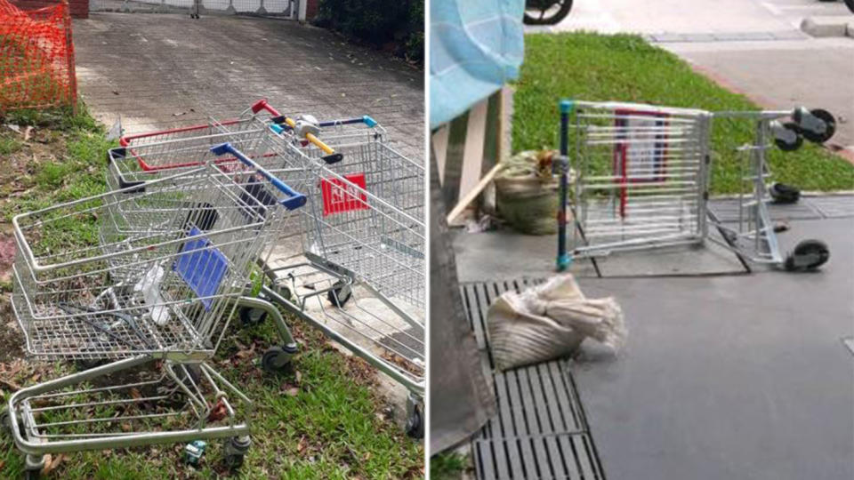 Some of the many FairPrice trolleys retrieved from around Singapore. PHOTO: NTUC FairPrice