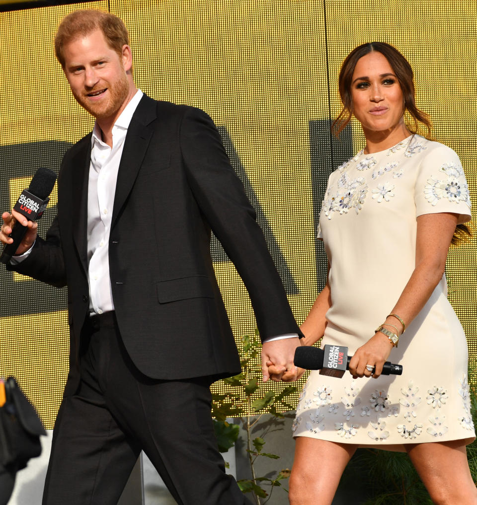 Meghan Markle and Prince Harry on stage in New York