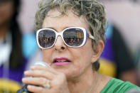 Diane Derzis, owner of the Jackson Women's Health Organization clinic in Jackson, Miss., speaks at a news conference on her reaction to the U.S. Supreme Court overturning Roe v. Wade, Friday, June 24, 2022. The clinic is the only facility that performs abortions in the Mississippi. However, the ruling ends constitutional protections for abortion. (AP Photo/Rogelio V. Solis)