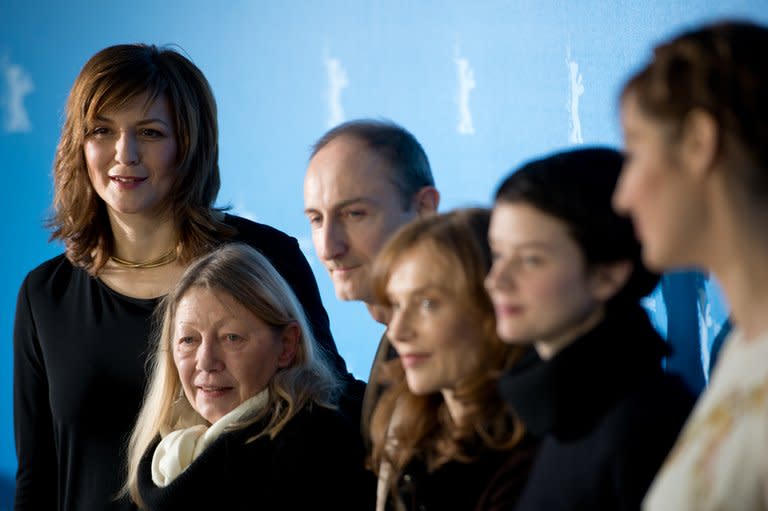 (L-R) German actress Martina Gedeck, French actress Francoise Lebrun, French director Guillaume Nicloux, French actress Isabelle Huppert, French actress Pauline Etienne and French actress Louise Bourgoin pose during a photocall for the film "The Nun" ('La Religieuse') presented in the Berlinale Competition of the 63rd Berlin International Film Festival in Berlin on February 10, 2013