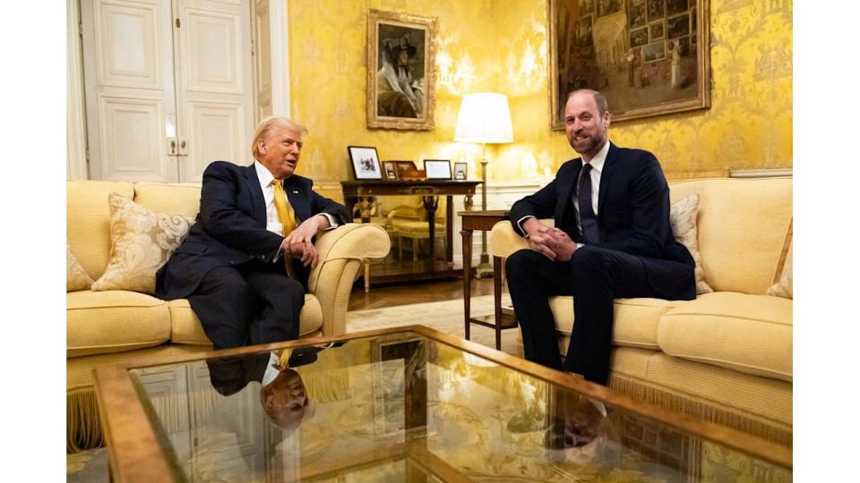 US President-elect Donald Trump (L) meets with Britain's Prince William, Prince of Wales, in the Salon Jaune room at the UK Ambassadors residence in Paris, on December 7, 2024. The US President-elect makes his first international trip since his election win, preparing for a day of intense diplomacy whilst attending the reopening ceremony for the Notre Dame cathedral restored after the 2019 fire. (Photo by Aaron Chown / POOL / AFP) (Photo by AARON CHOWN/POOL/AFP via Getty Images)