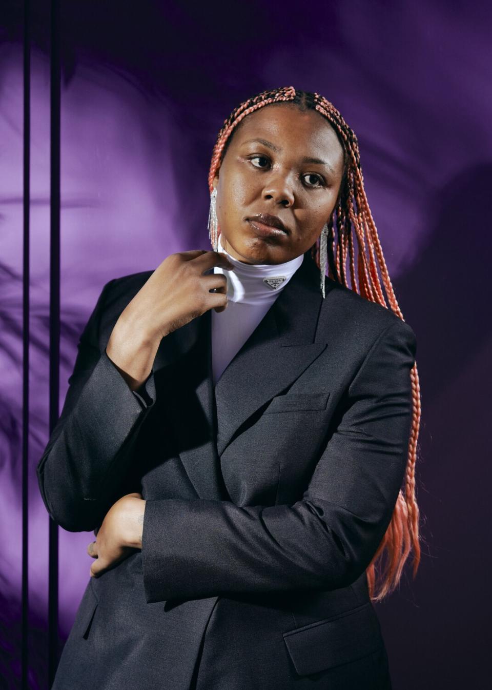 Martine Syms poses for a portrait at the Genghis Cohen restaurant in Los Angeles.