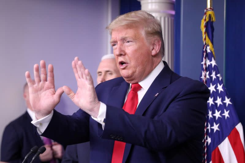 FILE PHOTO: U.S. President Trump leads daily coronavirus response briefing at the White House in Washington