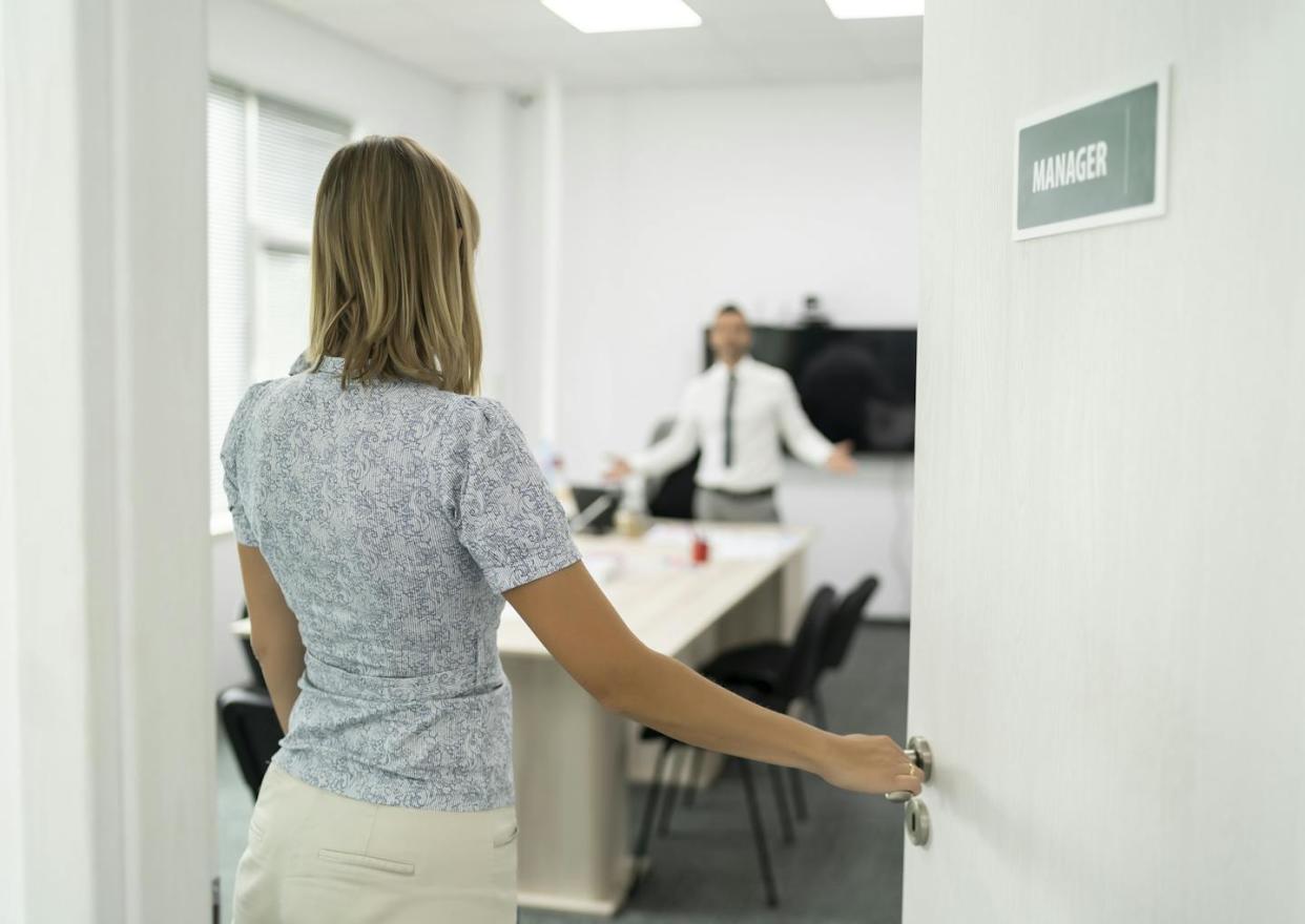 Bullying at work often includes a power imbalance. <a href="https://www.gettyimages.com/detail/photo/boss-unsatisfied-from-his-employee-royalty-free-image/1257003156?adppopup=true" rel="nofollow noopener" target="_blank" data-ylk="slk:Vladimir Vladimirov/E+ via Getty Images;elm:context_link;itc:0;sec:content-canvas" class="link ">Vladimir Vladimirov/E+ via Getty Images</a>