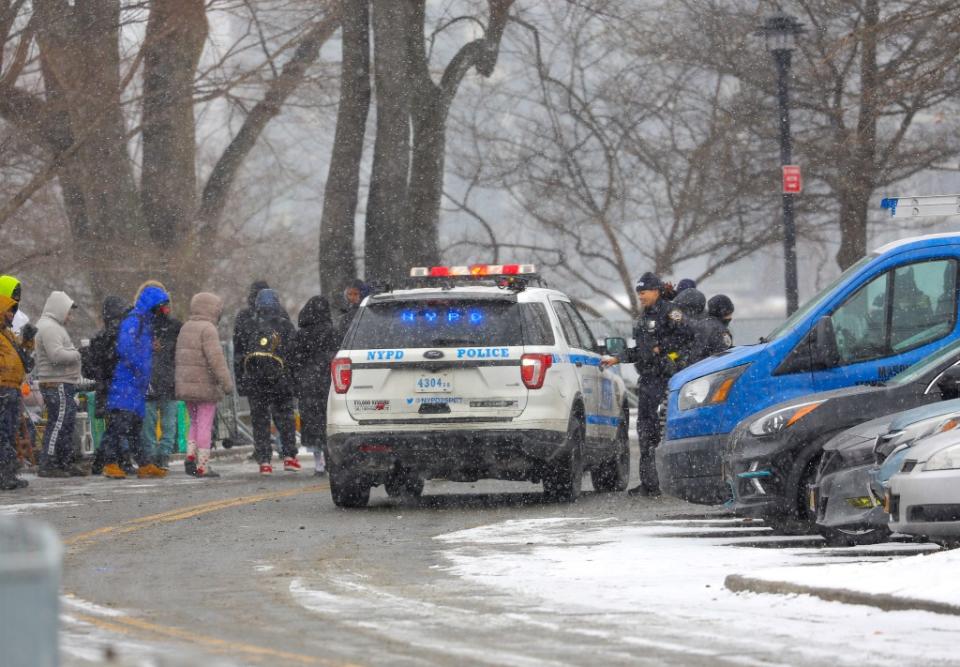 A man was arrested at the Randall’s Island migrant site on Jan. 19, 2024. J. Messerschmidt for NY Post