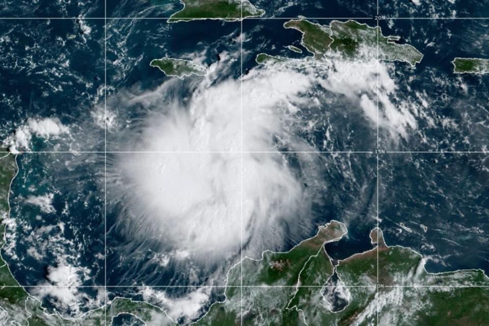 This satellite image provided by the National Oceanic and Atmospheric Administration shows Tropical Storm Ian over the central Caribbean on Saturday (AP)