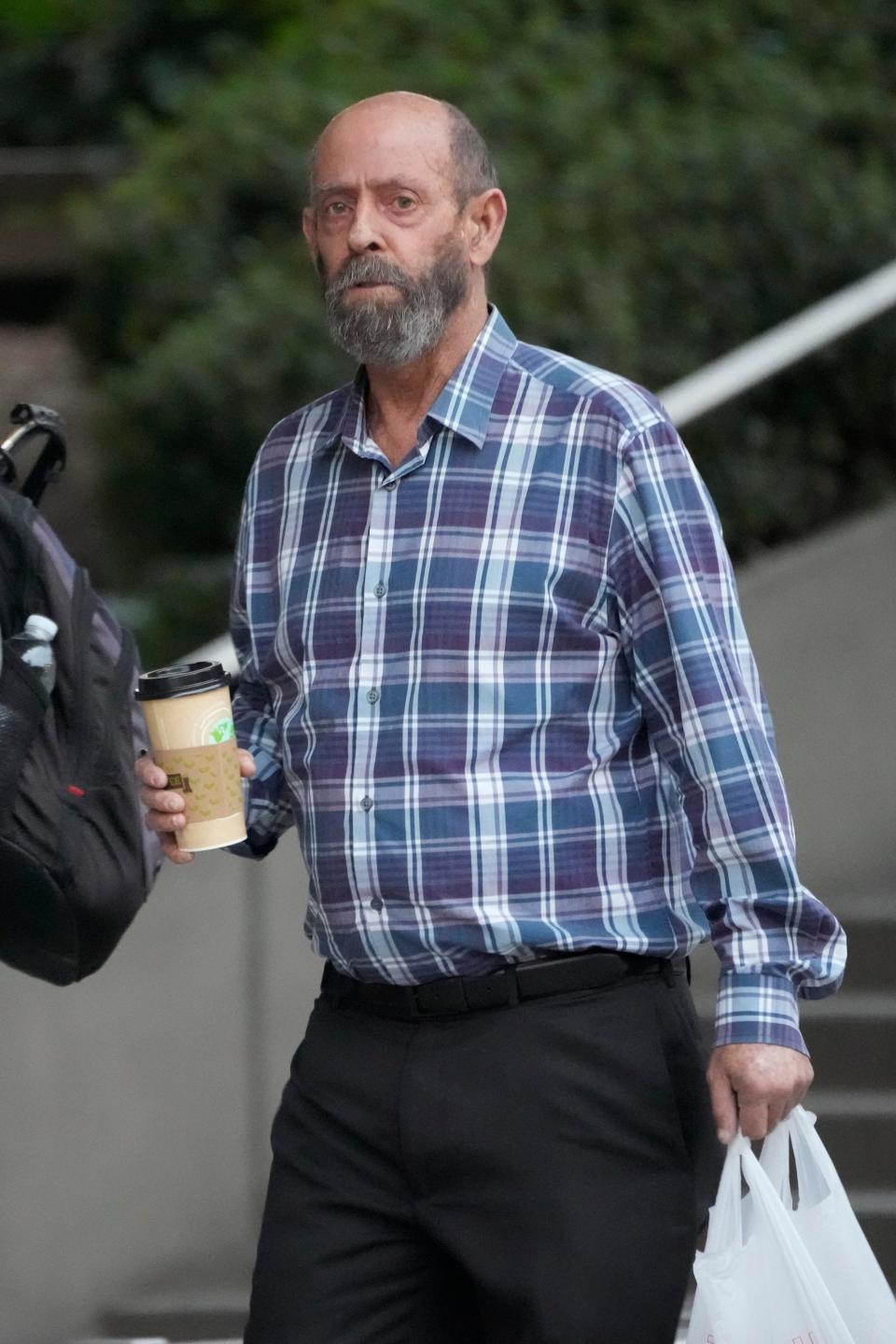 Conception Captain Jerry Boylan arrives in federal court in Los Angeles on Wednesday, Oct. 25, 2023. Federal prosecutors are seeking justice for 34 people killed in a fire aboard a scuba dive boat called the Conception in 2019. The trial against Boylan began Tuesday with jury selection. Boylan has pleaded not guilty to one count of misconduct or neglect of a ship officer.