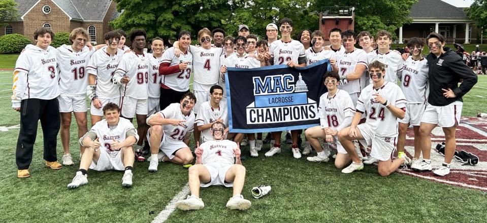 The Saint James boys lacrosse team won the Mid-Atlantic Conference championship tonight with a 14-10 victory over defending champion St. Andrew's Episcopal.