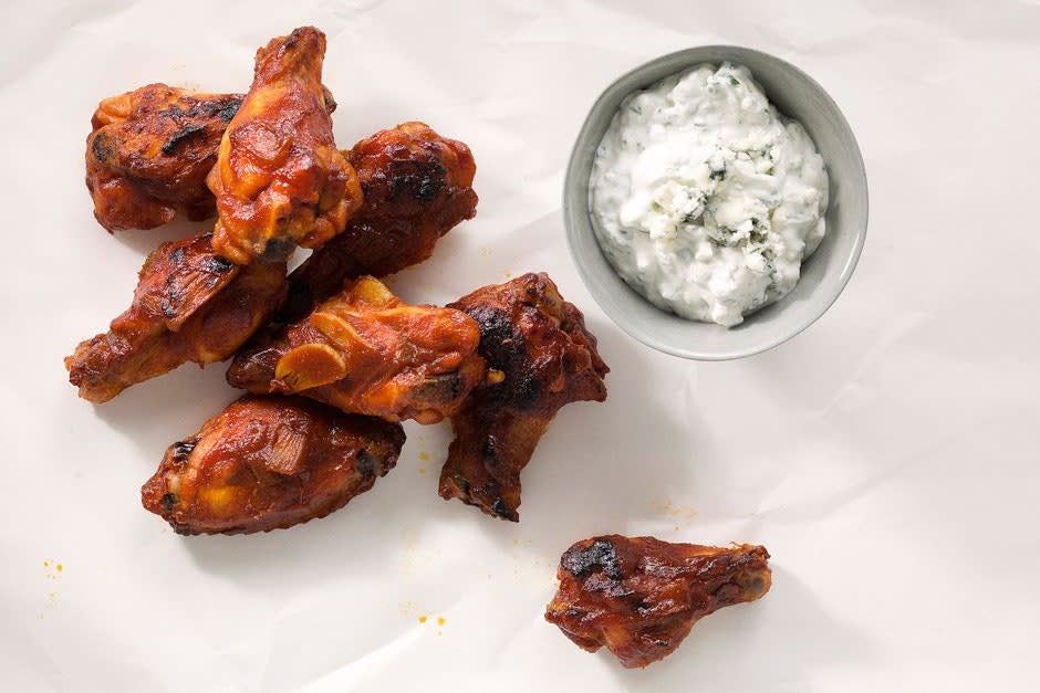 Bourbon-Glazed Chicken Drumettes with Blue Cheese Dipping Sauce