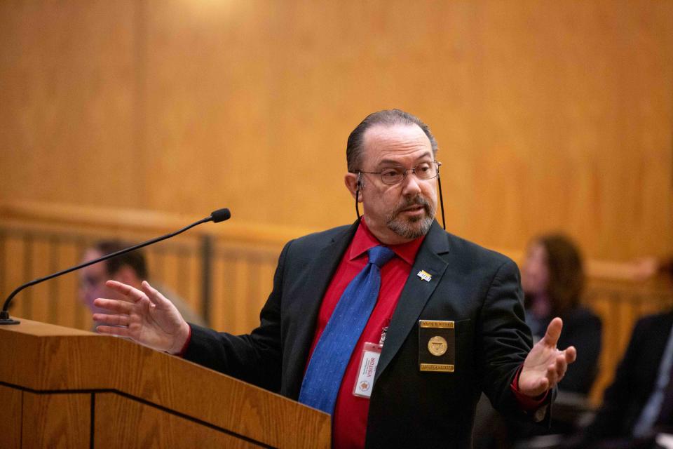 Mark Mosier, a regional program manager for CALEA, speaks during the Board of County Commissioners meeting on Tuesday, Nov. 28, 2023, at the Doña Ana County Government Building.