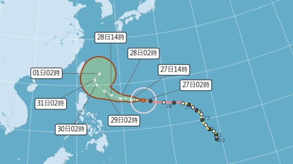 強颱瑪娃預估路徑曝光。（圖／氣象局）