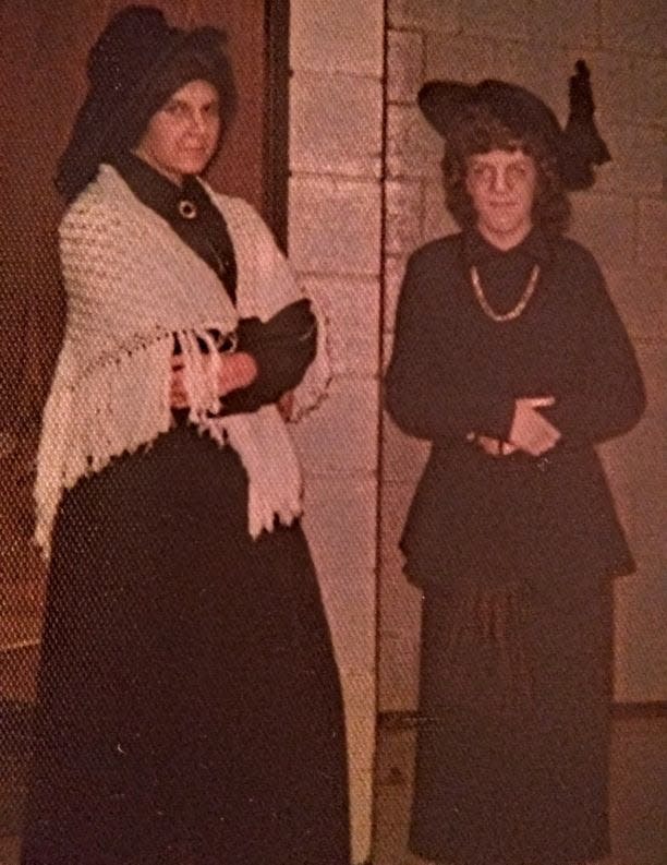 Kate Shakeshaft Murray ('76) & Jami Simon ('76) in costume for "We Have Always Lived in the Castle", AHS Summer Theatre '75