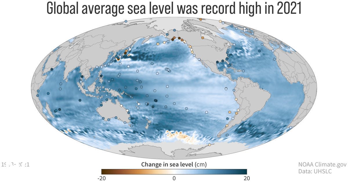 Global average sea levels reached new record high in 2021, NOAA says in annual climate summary.