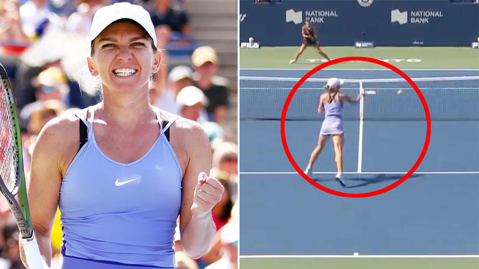 Seen right, Simona Halep winning an epic rally in the deciding set of the Canadian Open final. 