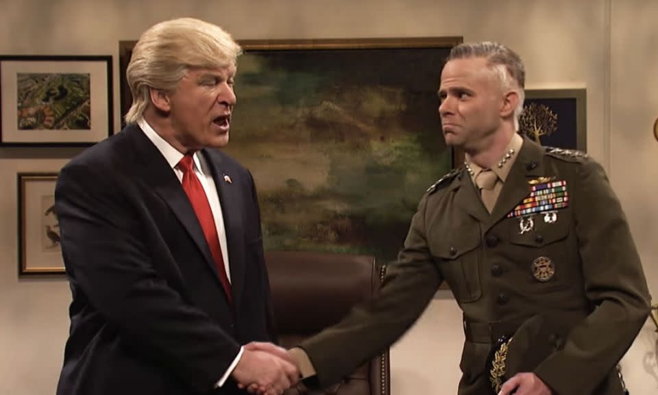 The general was eager to hear about Trump's “secret plan” to destroy ISIS. Photo: SNL/YouTube