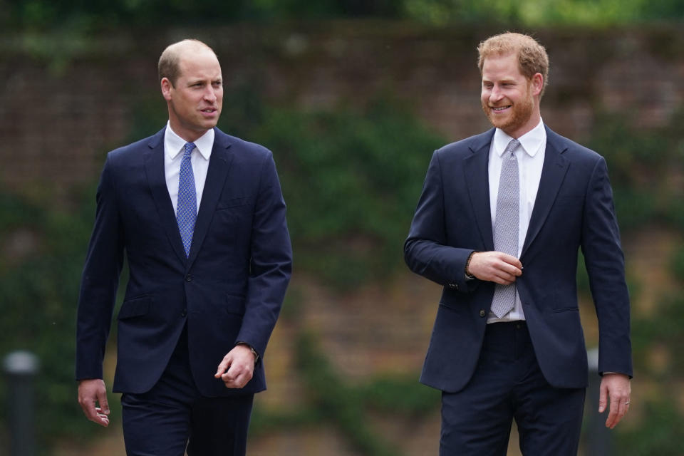 Prince William and Prince Harry unveil a statue of their late mother, Princess Diana, in Kensington Palace in July 2021