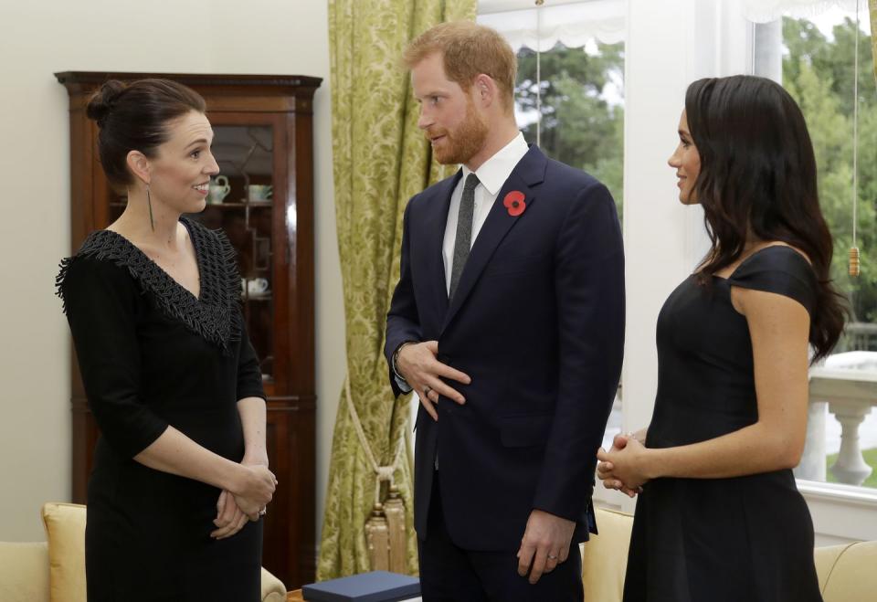 Harry and Meghan met Prime Minister Jacinda Ardern at the reception.