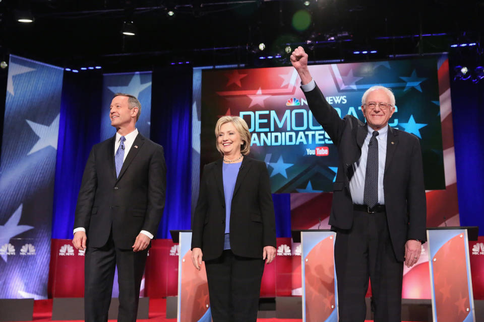 Martin O'Malley, Hillary Clinton and Bernie Sanders 