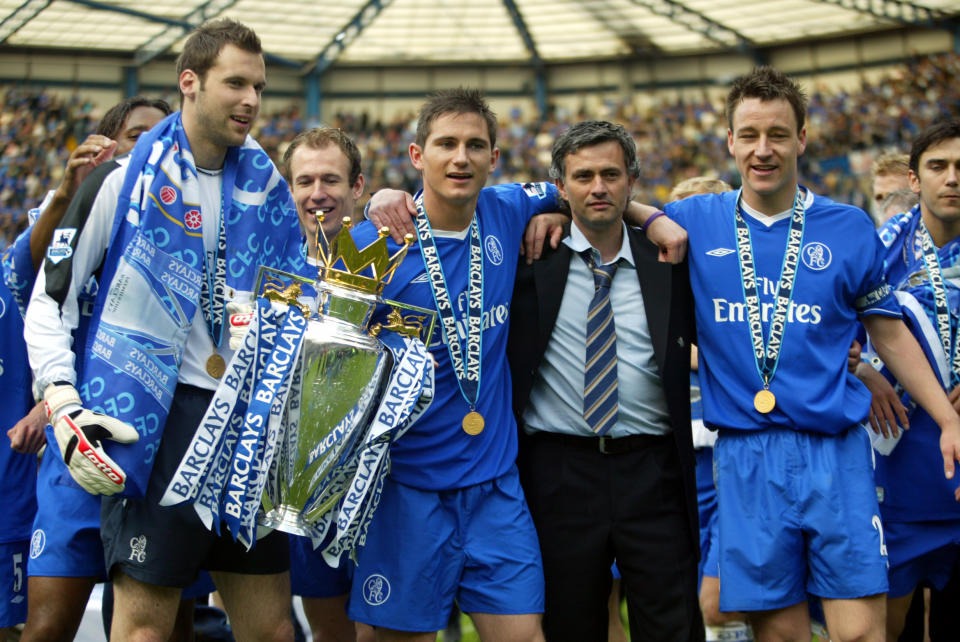 <p>Terry captained Chelsea through the most successful period in their history Terry, Mourinho, Frank Lampard and Petr Cech were regulars for years and are photoed here after the 2004/2005 title victory. (Getty Images) </p>