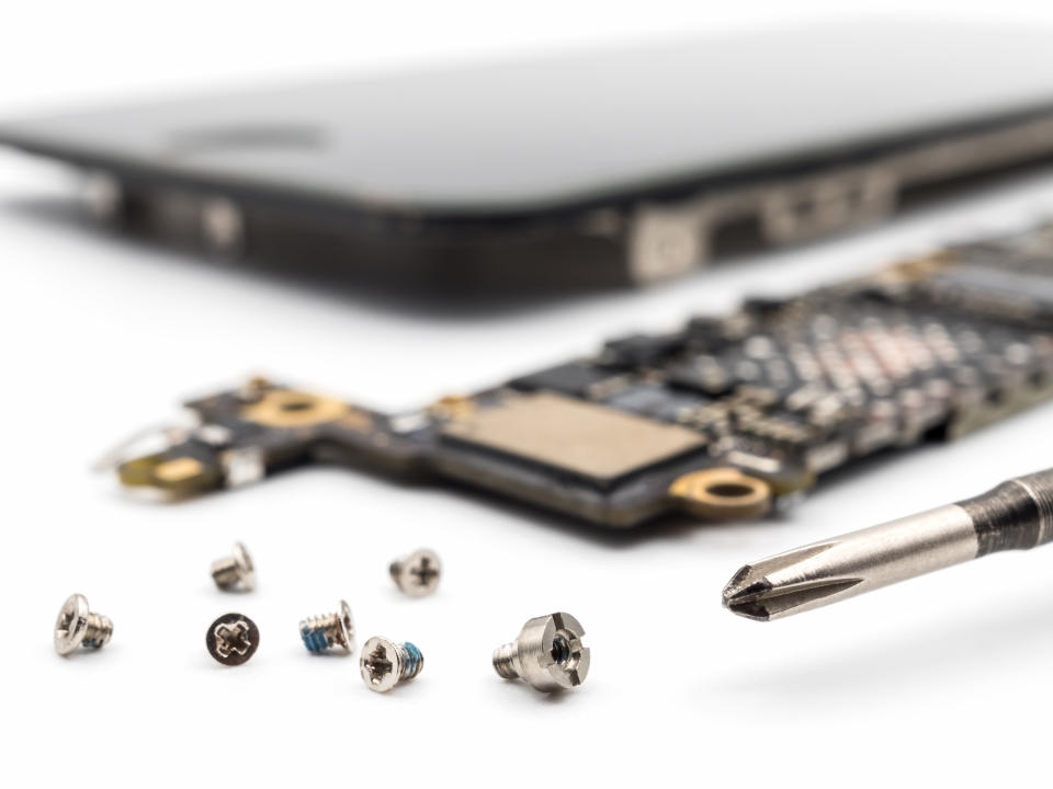 A disassembled smartphone.