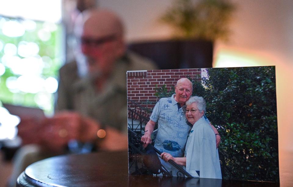 Kenneth Bladen of the Hagerstown area will soon turn 100 and recently marked his 76th wedding anniversary with wife, Edna, pictured in the forefront.