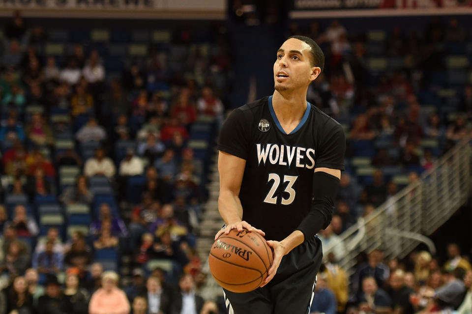 NEW ORLEANS, LA - JANUARY 19:  Kevin Martin #23 of the Minnesota Timberwolves takes a shot during the second half of a game against the New Orleans Pelicans at the Smoothie King Center on January 19, 2016 in New Orleans, Louisiana. New Orleans defeated Minnesota 114-99. NOTE TO USER: User expressly acknowledges and agrees that, by downloading and or using this photograph, User is consenting to the terms and conditions of the Getty Images License Agreement.  (Photo by Stacy Revere/Getty Images)