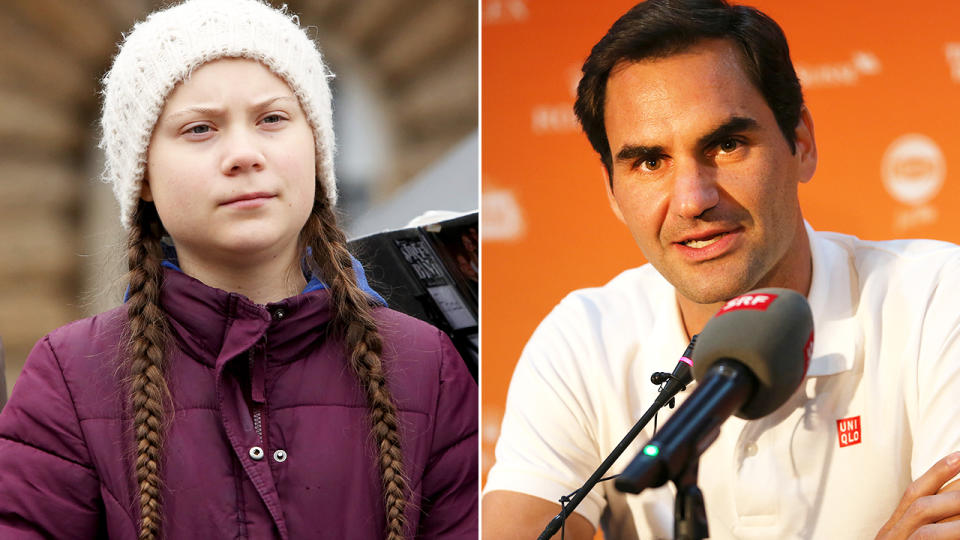 Greta Thunberg and Roger Federer, pictured here in January 2020.