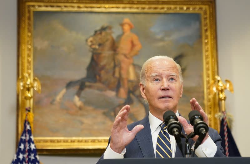 U.S. President Joe Biden delivers remarks on Ukraine from the White House in Washington