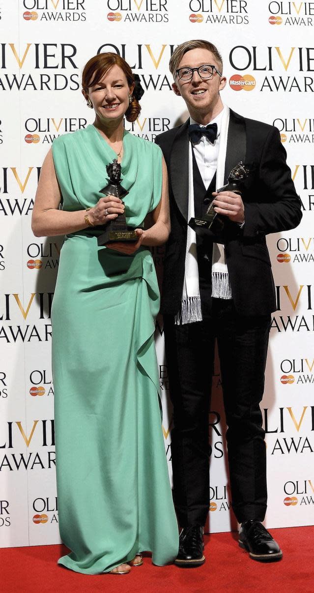 With Finn Ross, winnning an Olivier for The Curious Incident of the Dog in the Night-Time (Getty Images)