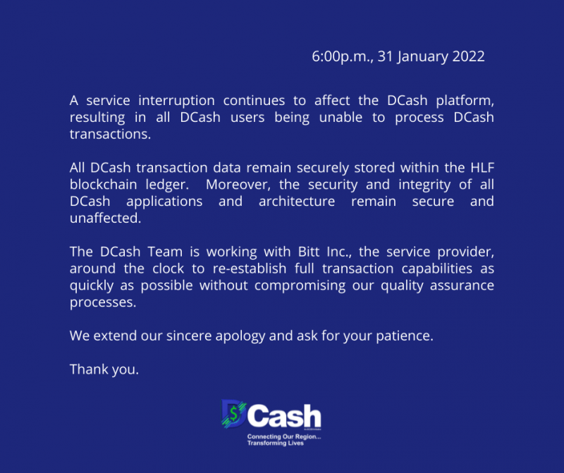 Source: DCash Facebook