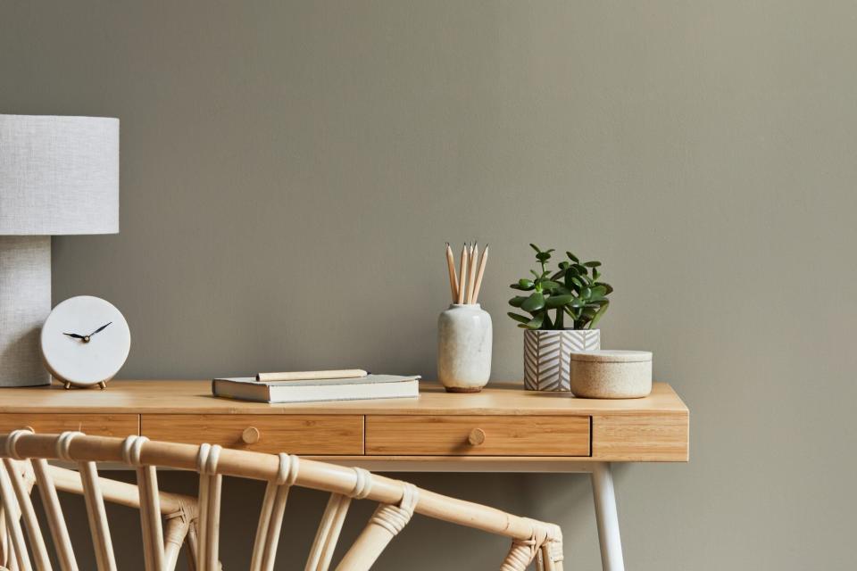 wood desk in home office area