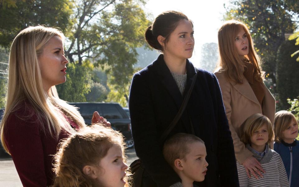 Witherspoon, Woodley and Kidman are left shocked on the school run in Big Little Lies - Credit: HBO
