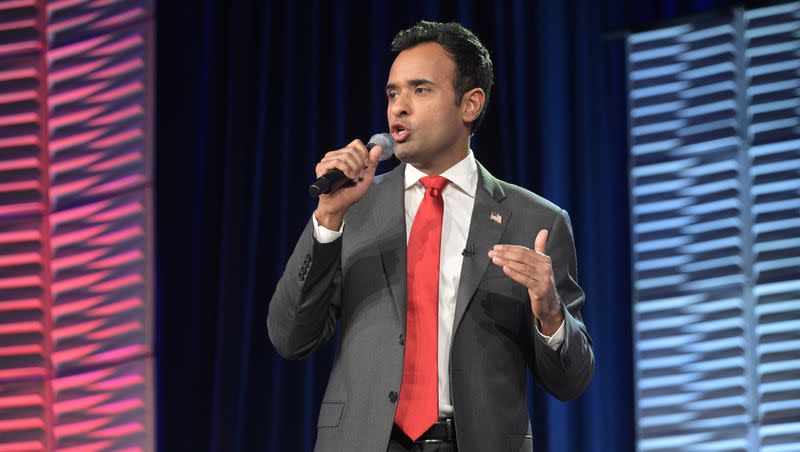 Republican presidential candidate Vivek Ramaswamy speaks to attendees at the Republican Party of Florida Freedom Summit on Saturday, Nov. 4, 2023, in Kissimmee, Fla.