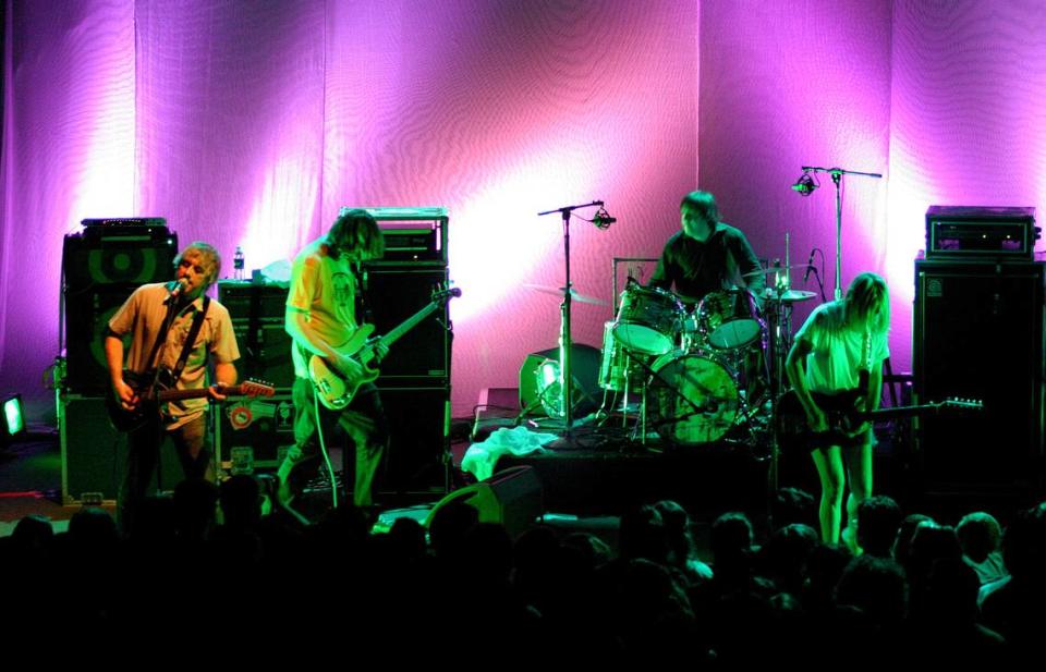 Sonic Youth (from left to right) guitarists Lee Ranaldo and Thurston Moore, drummer Steve Shelley and guitarist Kim Gordon perform “Rats,” a song from their album “Rather Ripped,” during a concert in Washington, D.C., in 2006.