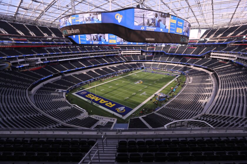 Los Angeles, CA - January 30: A view of the empty SoFi Stadium before Rams play the 49ers in the NFC Championships Sunday, Jan. 30, 2022 in Los Angeles, CA. (Allen J. Schaben / Los Angeles Times)