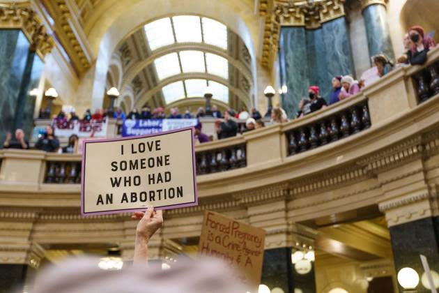 wisonsin-supreme-court-abortion.jpg The Bigger Than Roe National Mobilization March is taking place on the anniversary of Roe V Wade with a march and rally to follow in the rotunda of the Wisconsin State Capital building in Madison, WI. - Credit: Sara Stathas/The Washington Post/Getty Images