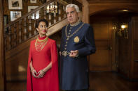 This image released by Netflix shows Teuila Blakely, left, and Paul Norell in a scene from "The Royal Treatment." (Kirsty Griffin/Netflix via AP)