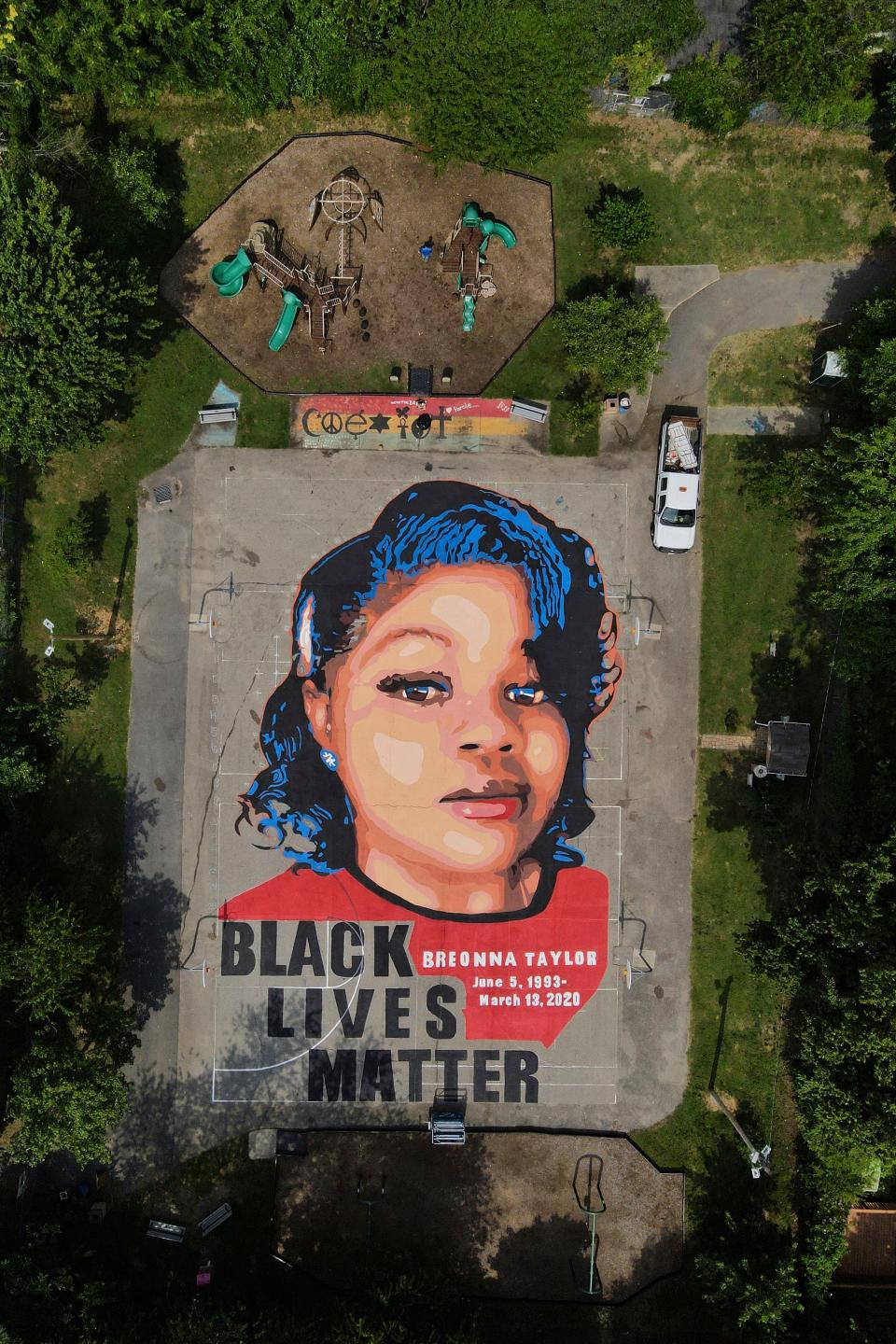 A ground mural depicts Breonna Taylor at Chambers Park in Annapolis, Md.