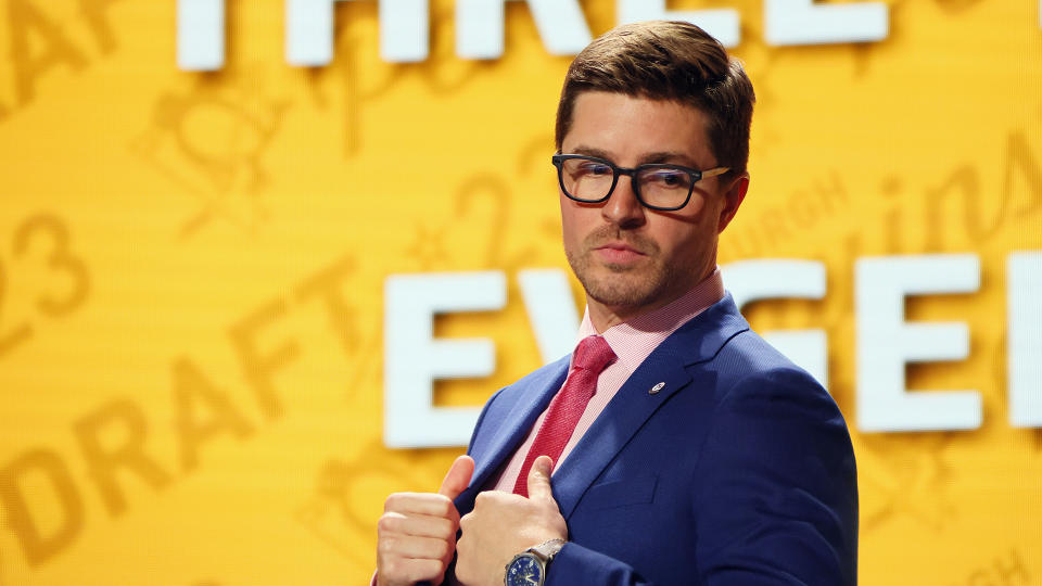 Kyle Dubas is in the middle of his first offseason with the Penguins.  (Photo by Bruce Bennett/Getty Images)