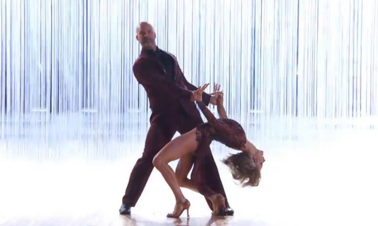 David Ross and Lindsay Arnold finishing their NSync tango. (Hulu/ABC)