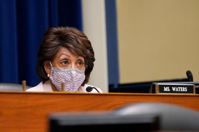 Rep. Maxine Waters, D-Calif., speaks during a House Select Subcommittee hearing on Capitol Hill in Washington, Thursday, April 15, 2021, on the coronavirus.