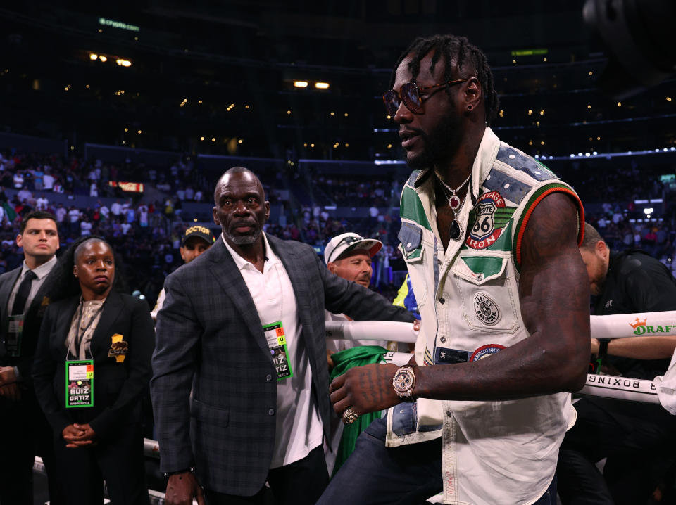 LOS ANGELES, CALIFORNIA - SEPTEMBER 04: Deontay Wilder in the ring after a unanimous decision win by Andy Ruiz Jr. over Luis Ortiz during a WBC world heavyweight title eliminator fight on September 04, 2022 in Los Angeles, California. (Photo by Harry How/Getty Images)