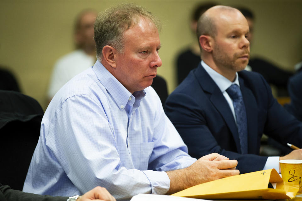 Michael Meyden, left, who is accused of drugging his daughter's friends at a sleepover in 2023, appeared in Clackamas County Circuit Court in Oregon City, Oregon, on Monday, June 10, 2024. (Dave Killen/The Oregonian via AP)