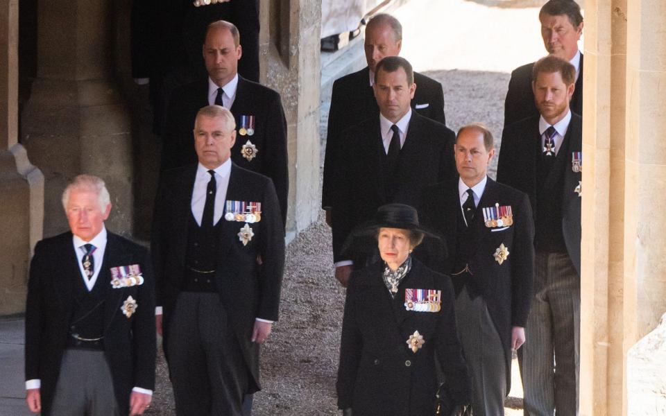 The Prince of Wales and Duke of Cambridge are joined by members of the Royal family at the Duke of Edinburgh's funeral - WireImage