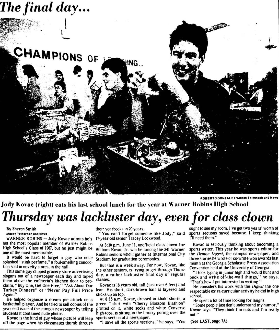 One of Joe Kovac Jr.’s first appearances in the Macon Telegraph, on his last day in high school.